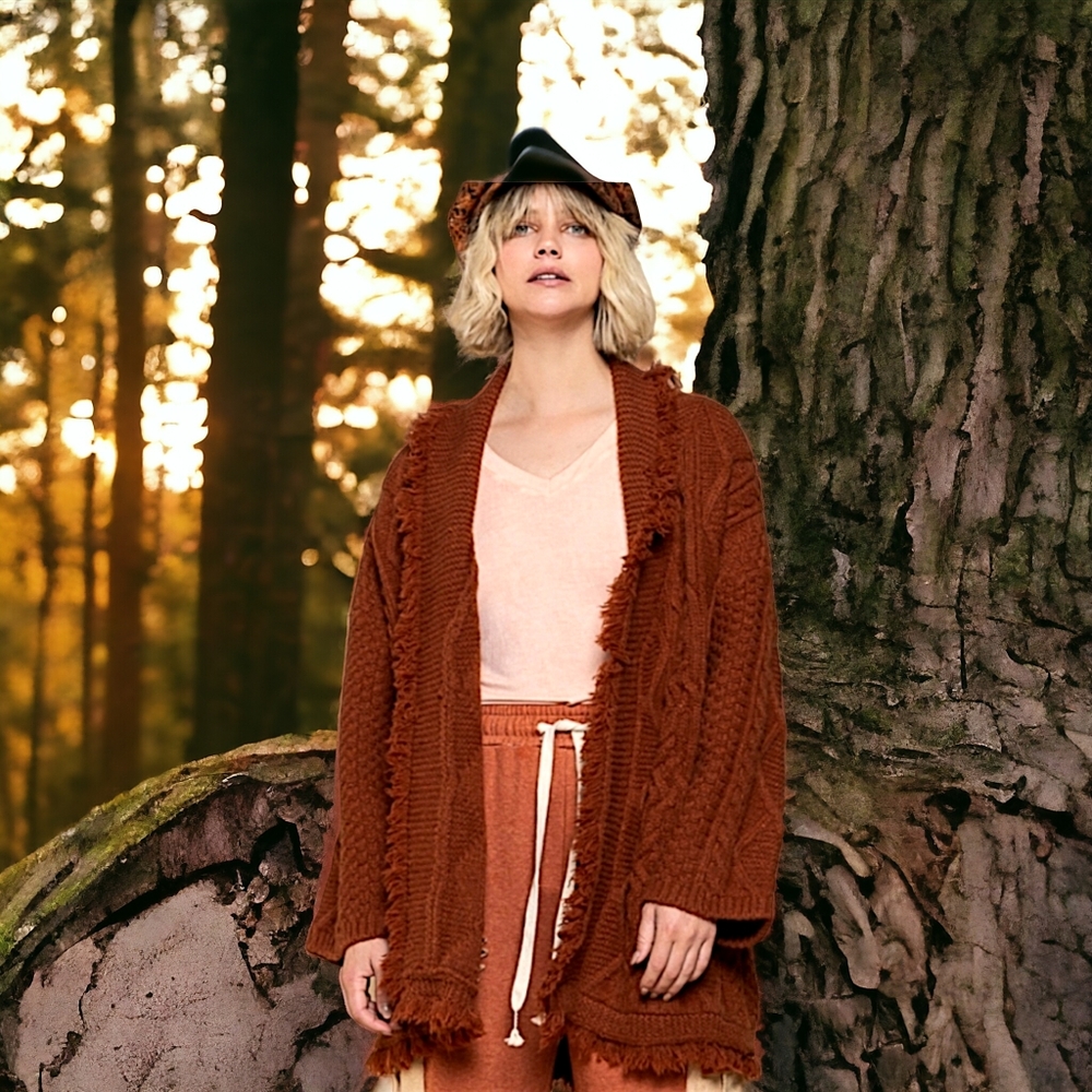 46833 POL Fringed Fisherman Cardigan